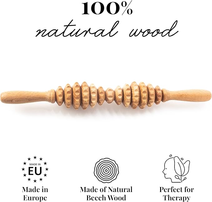 Tuuli Accessories - Oval Wooden Massage Roller, Multi-Functional Body Roller for Cellulite, Muscle Tension and Skin Health Support, Natural Massager for Women and Men