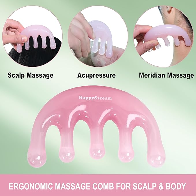 Scalp Massage Tool Head Massager. Resin Massage Comb Gua Sha Fascial Tools for Scalp Care Hair Growth Stress Relax Headaches Meridian Acupoint Treatment Trigger Point Therapy. (Pink)