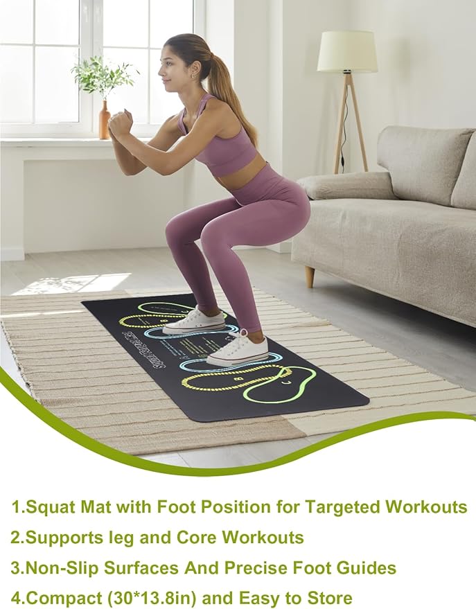 Squat Mat with Foot Position,Large Squat Target Pad 30'' X 13.8'',4mm Thickness Squat Mat Foot Positioning, Exercise Mat for Squats, Leg and Abdominal Workouts