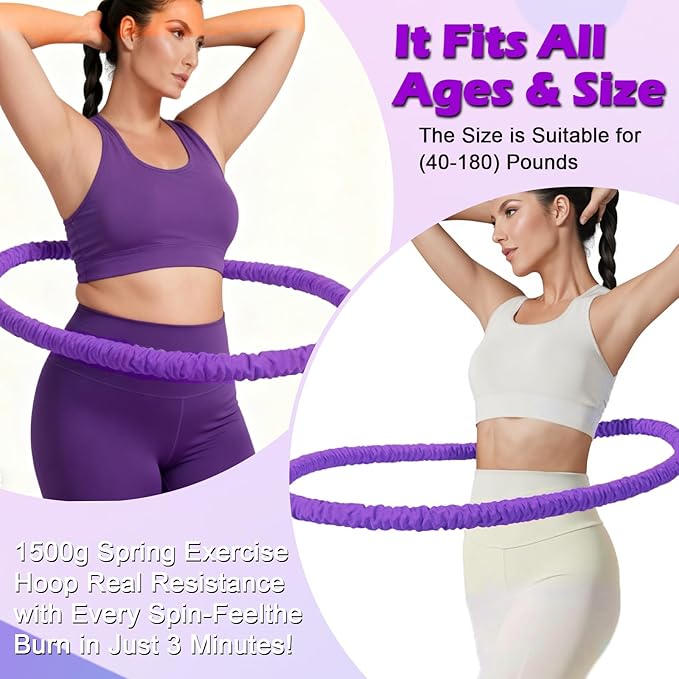 3 lbs Soft Weighted Hoop for Adults -Fold Gentle Fat Burning and Waist Toning, Pinch-Proof Design,Soft Material Won't Irritate Skin， Perfect for Home/Travel/Postpartum Recovery