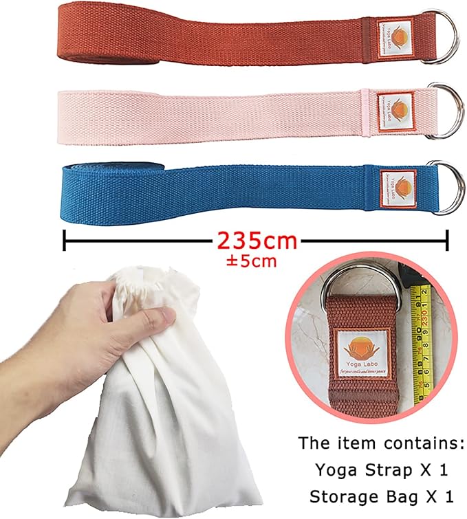8ft 240g Super Thick Fitness Yoga Strap for Stretching, 3 Color Pure Cotton Durable Fitness Belt Bands Exercise Safe Adjustable D-Ring Buckle Gym Press Rope, Physical Therapy Tools