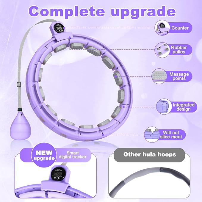 Smart Silent Weighted Fitness Hoop with Counter, Adjustable 30"-50" Infinite Exercise Hoop - A Spinning Hoop for Waist & Adult Weight Loss, Includes Tape Measure & Backpack for Women & Beginners
