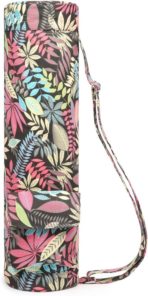 Canvas Yoga Mat Bag with Adjustable Strap & Pockets, Full-Zip Travel Gym Tote for Women & Men, Fits 1/4" & 1/3" Thick Mats, Lightweight Carrier for Yoga, Studio, Workout, Outdoor Use