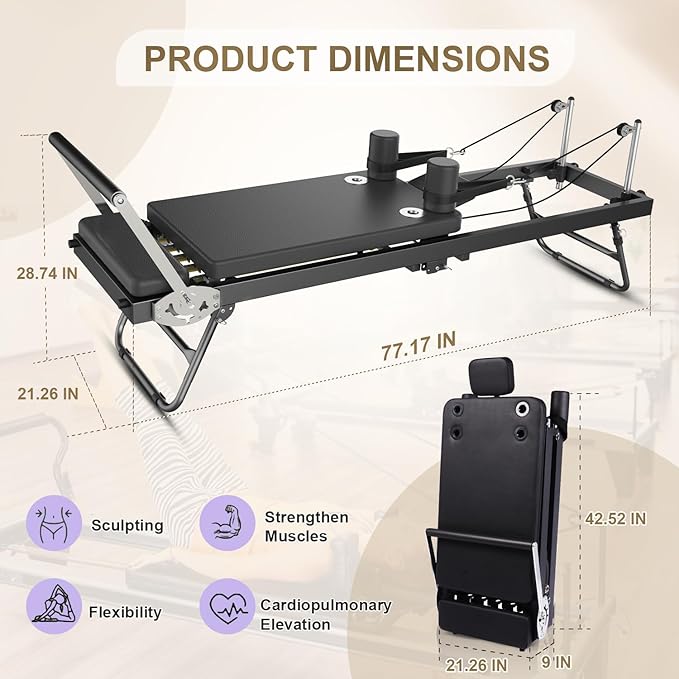 Pilates Reformer, Foldable Reformer Pilates Machine, Full-Body Home Gym & Pilates Equipment for All Levels, Up to 400 lbs Weight Capacity Reformers
