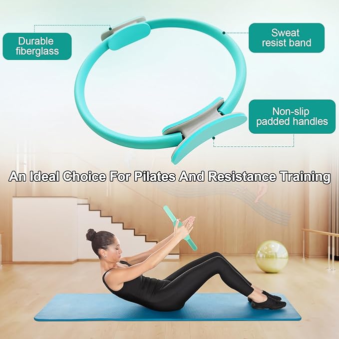 Pilates Ring 15 Inch Magic Circle Ring, Dual Padded Handles Pilates Rings Circle, Adjustable Yoga Ring