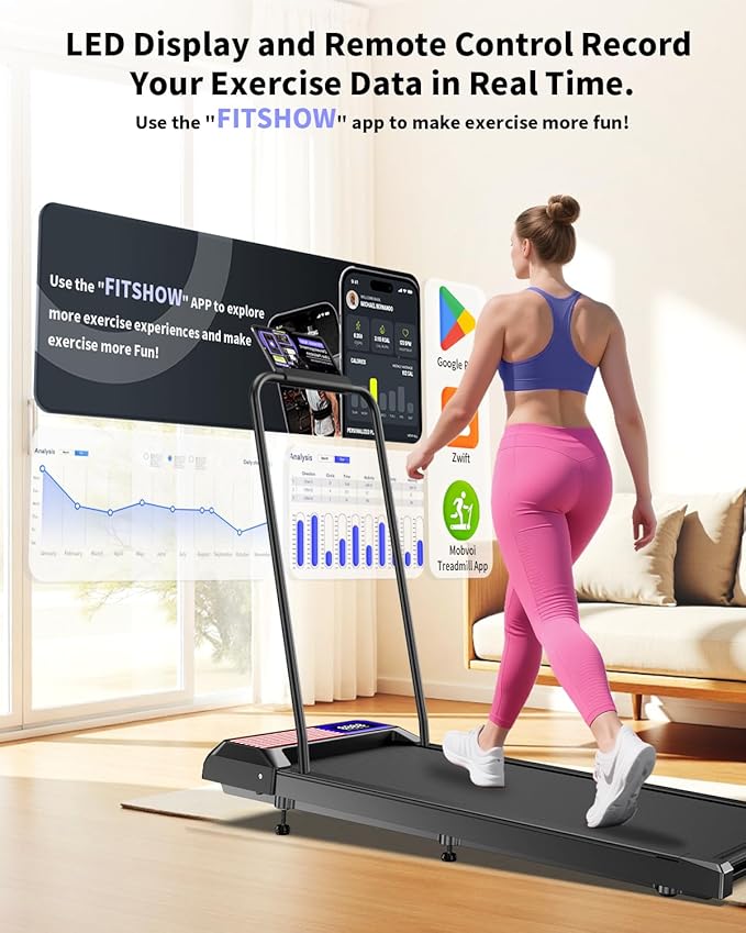 Walking Treadmill Pad with Incline - Portable Under Desk Treadmill, Walking Mat Pad with Handle Bar, 2.5HP Low Noise, 2 in 1 Treadmills for Home Office, Remote Control with LED Screen