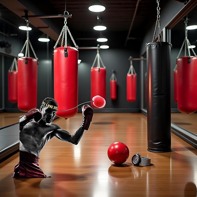 1Pc Red Boxing Reflex Ball,Boxing Equipment for Training at Home,Improve Reaction Speed and Hand Eye Coordination,Boxing Ball with Adjustable Elastic Head Band Speed and Agility,Sports Reaction Balls