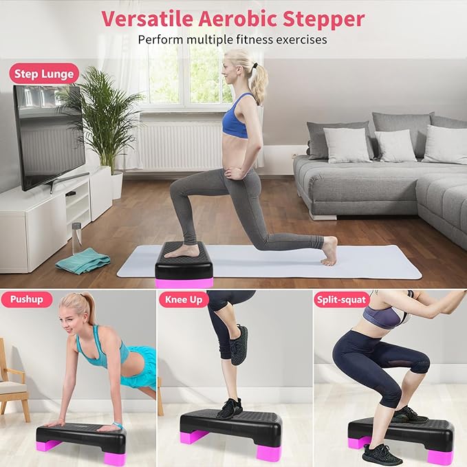 Exercise Workout Aerobic Step Platform Trainer, 18" Aerobic Stepper with 4"-6" Adjustable Height Risers