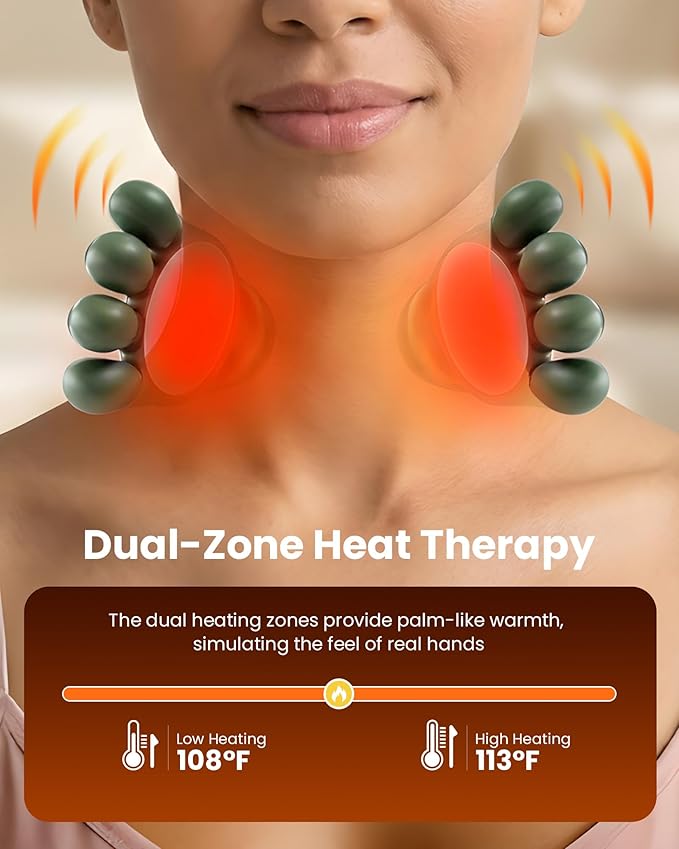 Neck Massager with Heat - Neck and Back Shiatsu Massager for Relieve Fatigue, Deep Tissue Portable Neck and Shoulder Massager for Home and Travel, Green