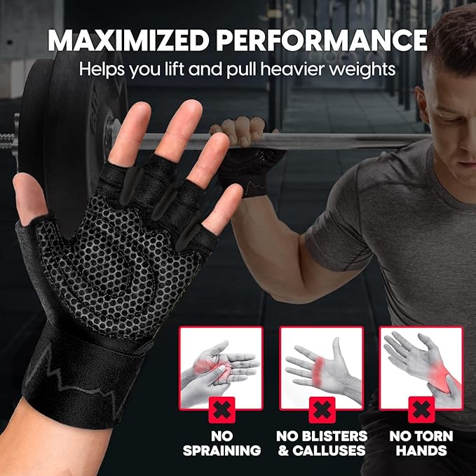 MhIL Workout Gloves for Men – Comfortable Gym Gloves for Men with Enhanced Grip for Safety and Hand Protection – Weight Lifting Protection with Wrist Wraps Support for Performance Boost and Style