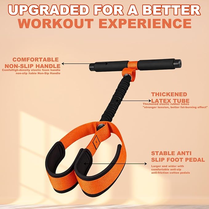 Pedal Resistance Band with Handle, Orange Resistance Bands for Working Out, Full-Body Resistance Training Equipment for Home Fitness, Exercise Band with Handles for Legs and Arms