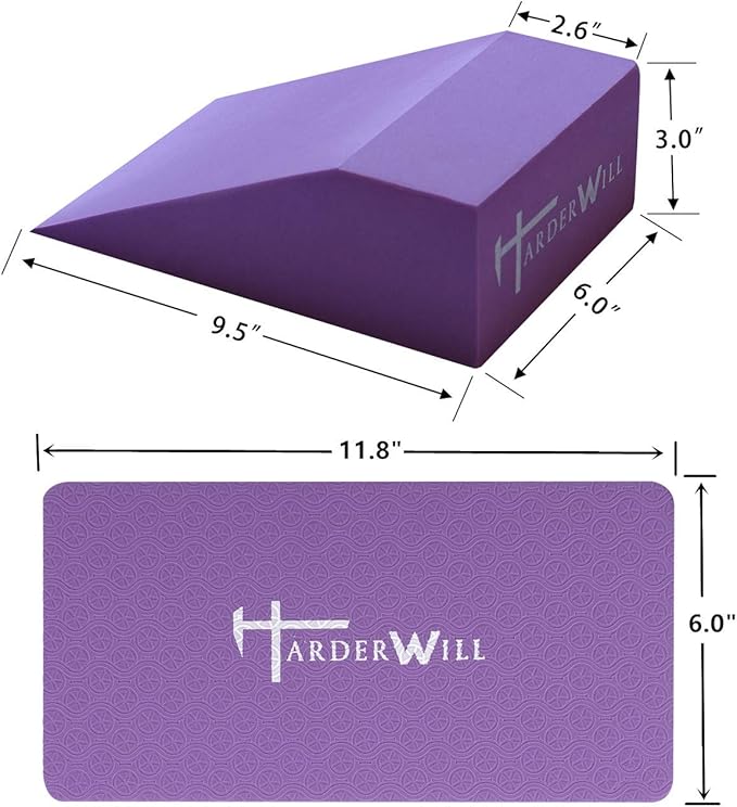 HarderWill Yoga Foam Wedge Blocks (Pair), Calf Raise Block, Calf Stretcher, Yoga Wrist Support, Balance, Pushup, Fitness, Pilates, Heel Stretcher, Squat Wedge with Gym Bag