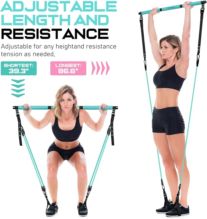 Pilates Bar Kit with Resistance Bands, Multifunctional Pilates Bar for Women & Men with Heavy-Duty Metal Adjustment Buckle, Pilates Home Equipment for Full BodyWorkouts