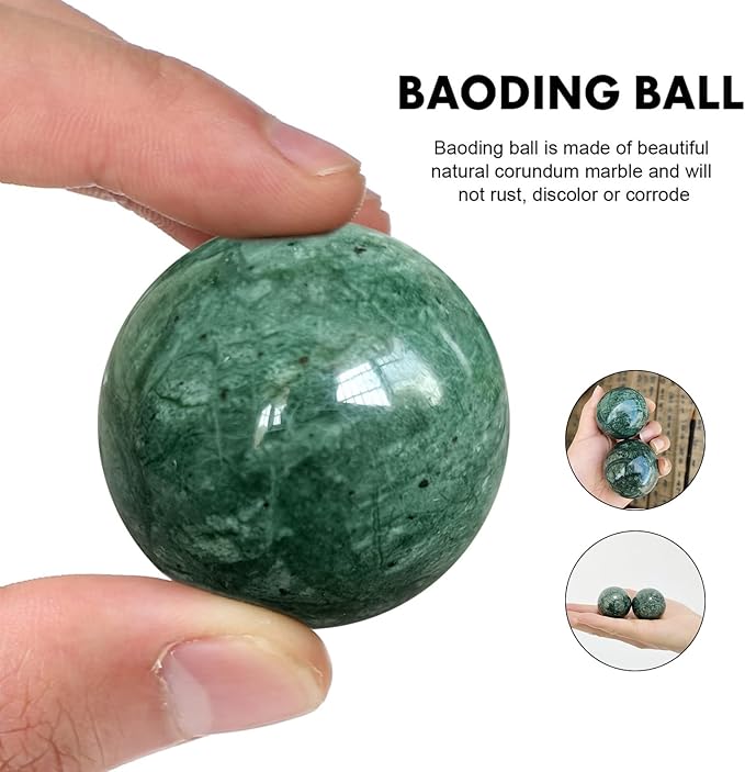 Traditional Chinese Baoding Balls, Marble Health Exercise Stress Relief Balls, Dark Green, 2-Piece Set (Dark Green, Medium-1.57")