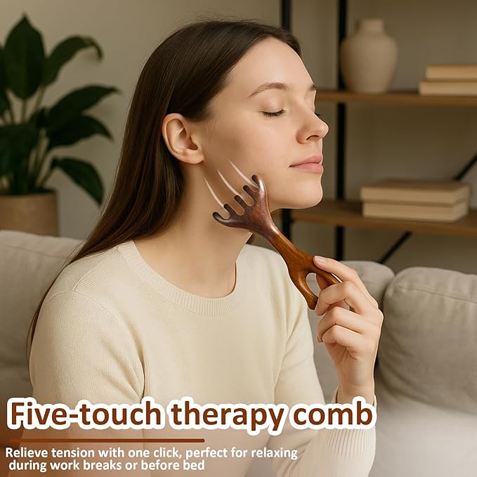 2 Pcs Jaw Massager,Sandalwood Massage Claws,Five Touch Therapy Comb,Wooden Comb,Taichi Tools,Manual Head Scratcher Whisk,Massage Brush for Head Face Eye Nose Jaw and Neck