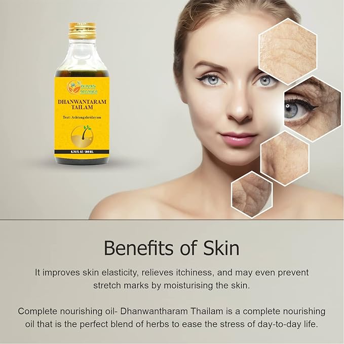 HERBS BOTANICA Dhanwantharam Thailam Oil for Massage Oil, Support Overall Relaxation, Prevent Stretch Marks, Moisturizes Skin, Natural Strength After Delivery 200 Ml
