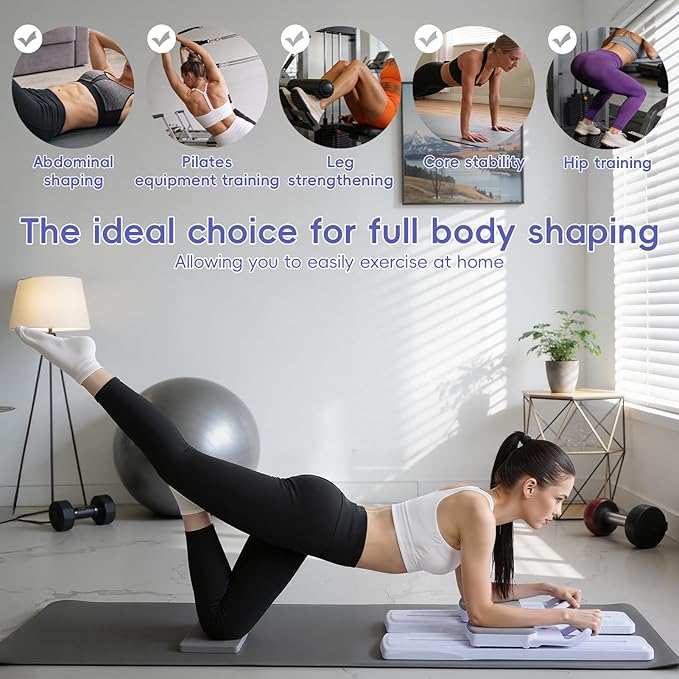 Pilates Board, 8-in-1 Mini Pilates Reformer Set, Multifunctional Detachable Ab Trainer Machine with Anti-Slip Quiet Design, Pilates Board for Home Workout Portable Equipment for Women