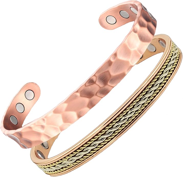 Earth Therapy Elegant Design Magnetic Field Copper Bracelets with Ultra Strength Magnets - Unisex - Adjustable