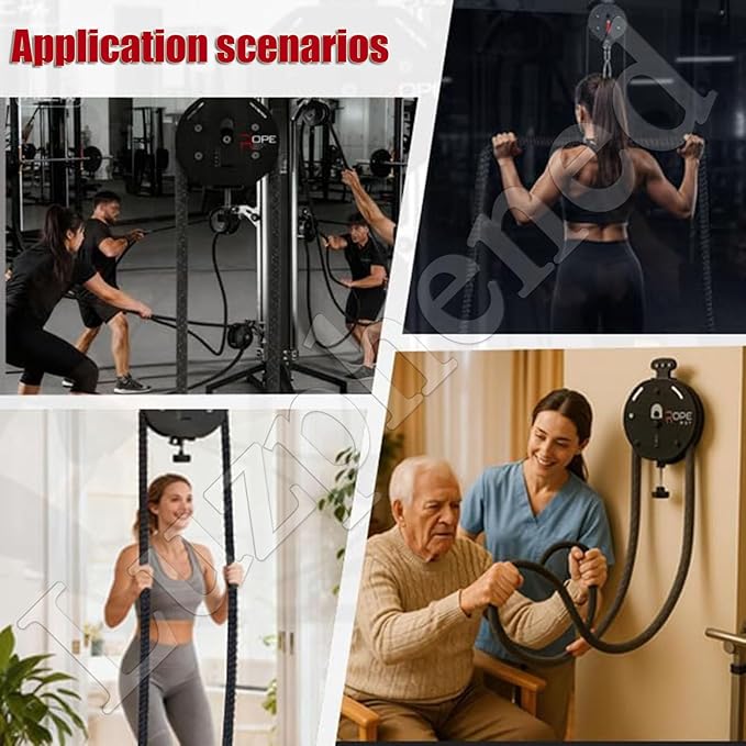 Endless Rope Trainer, Portable Cable Pulley System, Adjustable Tricep Rope Attachment with 330lb Load Capacity, 30kg Max Resistance for Full Body Workout & Strength Training Black