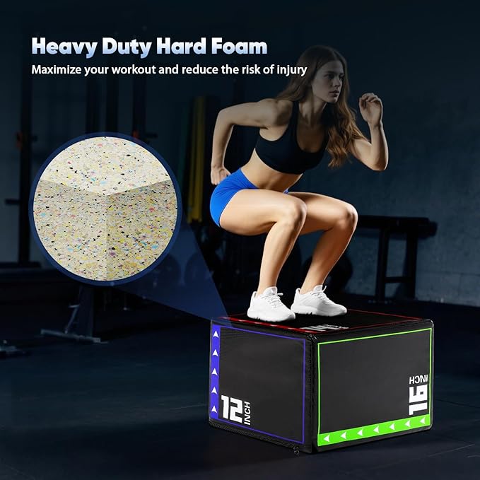 3 in 1 Foam Heavy Duty Plyometric Jump Box for Home Gym,Workout Box Non-Slip PVC Leather Easy to Clean for Jump Training, HIIT Exercises and Lower Body Strength Training