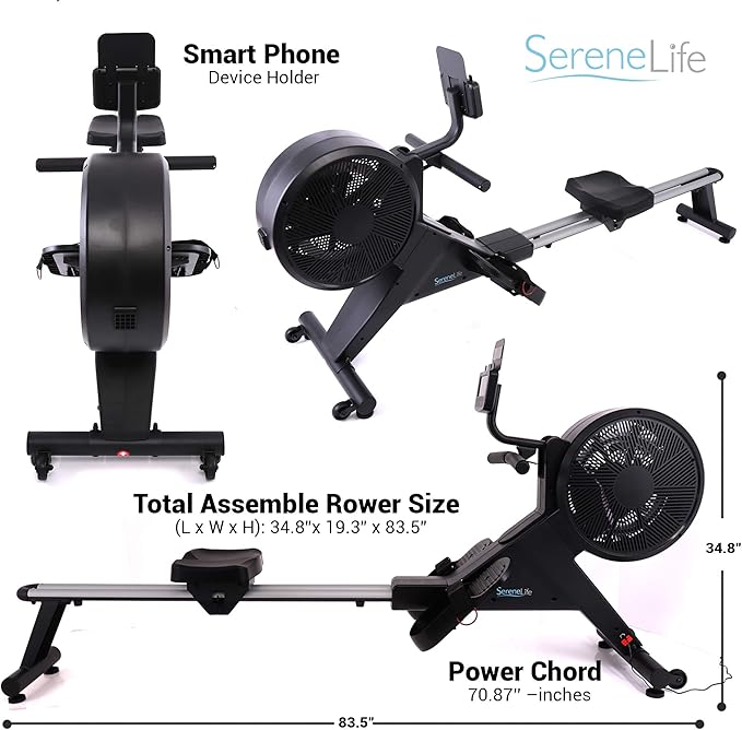 SereneLife Smart Rowing Machine-Home Machine with Smartphone Fitness Monitoring App, Magnetic Row Machine for Gym or Home Use, 16 Levels Resistance