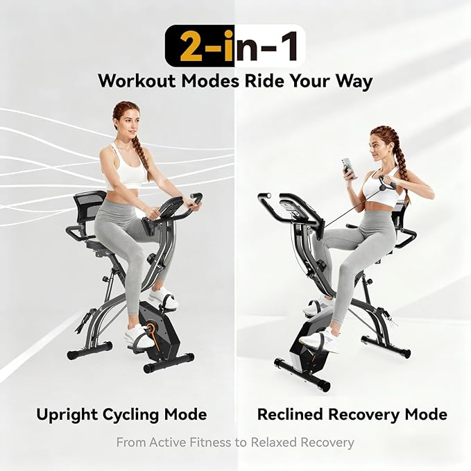 Foldable Exercise Bike Stationary Bikes for Home, 5 IN 1 Indoor Workout Bike, Cycling Bike with 16-Level Quiet Magnetic Resistance, 6.6 LBS Flywheel and 300LBS Capacity for Senior and Home Workout