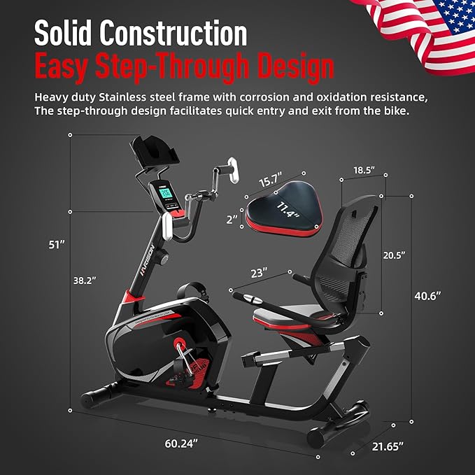 HARISON Exercise Bike 400 lbs Capacity, Easy Assembly Magnetic Recumbent bike for Adult and Seniors with Arm Exerciser , Recumbent Stationary bike for Home, 2 in 1 LCD Monitor and Tablet Holder (Same-day Shipping service）