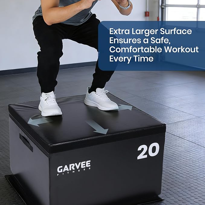 Garvee Stackable Plyo Box 6/12/20 Inch, Adjustable Plyometric Jump Box, Soft Foam Step Up Boxes for Home Gym Workouts, Soft Plyo Box for Professional Strength, HIIT, Step-Ups, and Agility Training