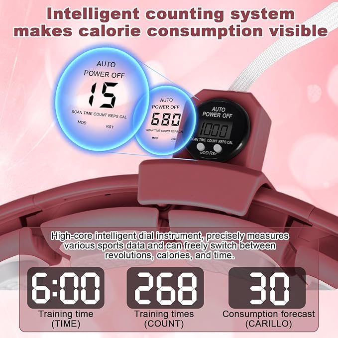 Smart Silent Weighted Fitness Hoop with Counter, Adjustable 30"-50" Infinite Exercise Hoop - A Spinning Hoop for Waist & Adult Weight Loss, Includes Tape Measure & Backpack for Women & Beginners