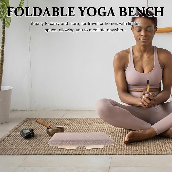 balacoo Foldable Wooden Meditation Bench for Prayer and Posture Correction, Ergonomic Seiza Stool Seat with Slant Design, Portable Yoga and Mindfulness Stool for Adults at Home and Travel
