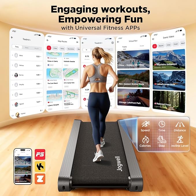 Jogwell Walking Pad Treadmill with 20%/15%/12% Auto Incline, 350lbs Capacity Treadmills for Home Office Under 35dB, Spacious Running Area, Vertical Storage, 3/3.5HP Brushless