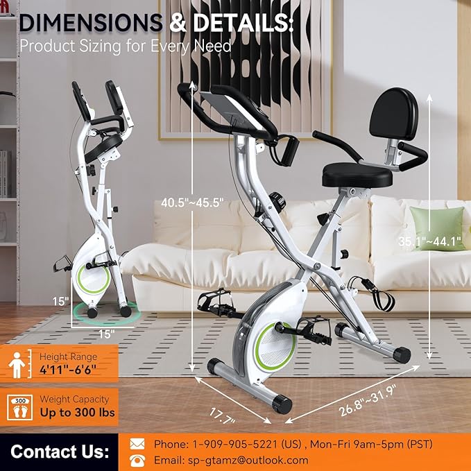 Foldable Exercise Bike Stationary Bikes for Home, 5 IN 1 Indoor Workout Bike for Seniors, with 16-Level Quiet Magnetic Resistance, 6.6 LBS Flywheel and 300LBS Capacity, 2025 Designed 817 X-bike Black