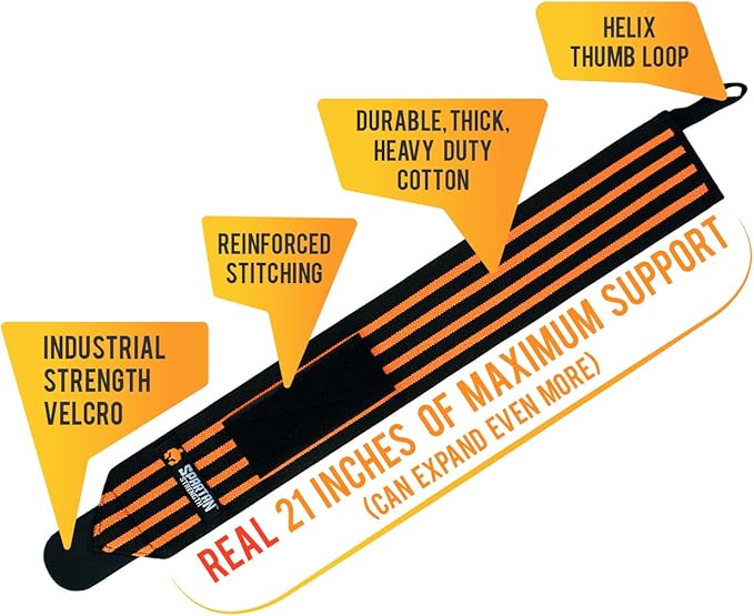 Sparthos Wrist Wraps 21 inches(!) Long - for Gym, Powerlifting, Weightlifting, Bodybuilding - Heavy Duty - for Men & Women - Improves Hand Strength & Supports Wrists
