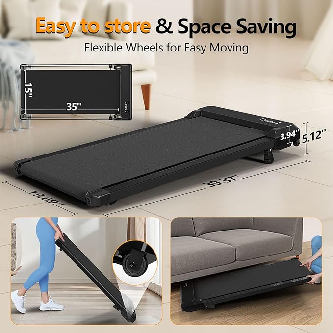 Walking Pad Treadmill with Incline,Under Desk Treadmill with Incline 2 in 1 for Walking and Jogging,2.5HP Compact Incline Walking Pad for Home Office with Remote Control