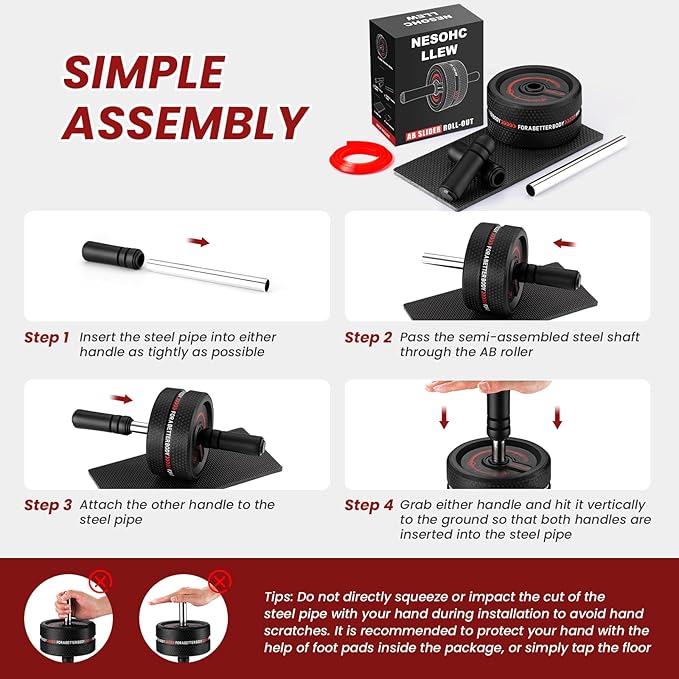 Ab Roller Wheel. Abdominal Training Roller for Men/Women, Abdominal Wheels Widened to 3.4 ", Rubber Tread of The Abdominal Wheel Upgraded, Max Weight 490 lbs