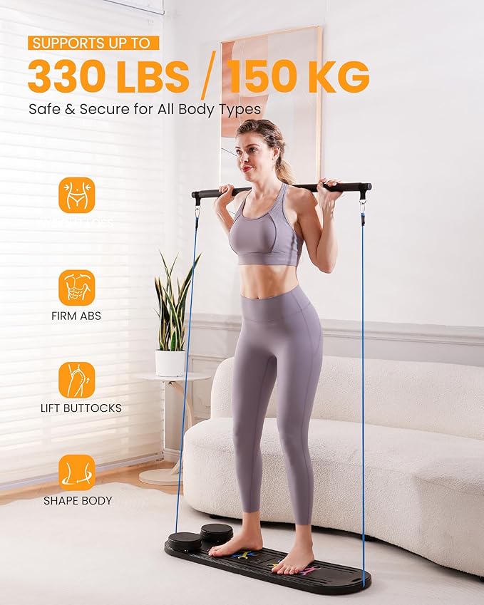 OutdoorMaster Pilates Board, 6 in 1 Pilates Reformer Set, Foldable Pilates Reformer Machine with Resistance Bands & Ab Traine, Portable Pilates Board for Full-Body Workouts
