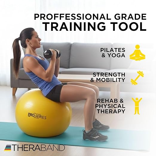 THERABAND Pro Series Exercise Ball, 18" Yellow Stability Ball for 4'7"–5' Users, Anti-Burst Yoga & Pilates Ball, Balance & Core Trainer, For Athletes Fitness at Gym & Home