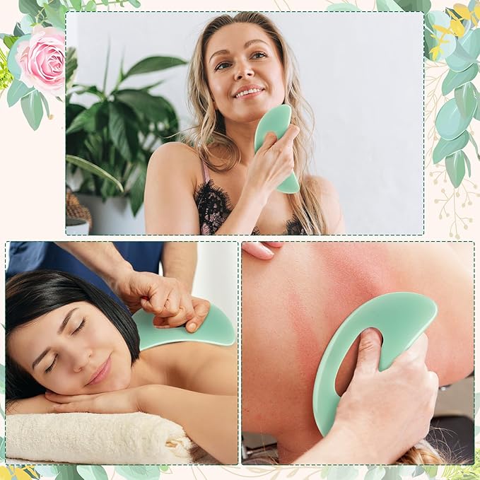 BBTO Gua Sha Massage Tool with Handle Resin Massage Tools Lymphatic Drainage Massager Body Shaping Gua Sha Tools for Full Body Men Women Birthday Festival Holiday Present (Light Green)