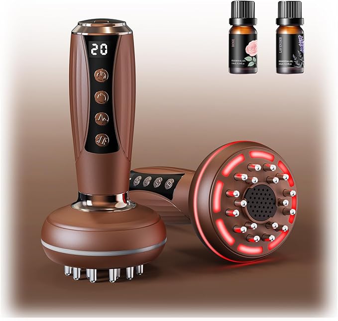4-in-1 Lymphatic Drainage Massager & Anti Cellulite Massage Tool, Body Sculpting Massager for Legs, Arms & Belly, Reduce Cellulite, Stretch Marks with Heat, Light & Vibration, Mocha Brown