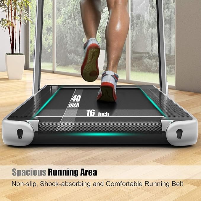 Goplus 2 in 1 Folding Treadmill with Dual Display, 2.25HP Superfit Under Desk Electric Pad Treadmill, Installation-Free, Blue Tooth Speaker, APP Control, Remote Control, Walking Jogging for Home