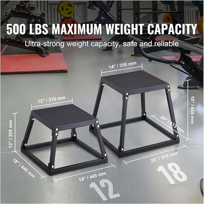 Plyometric Jump Box 12 Inch, Steel Plyo Box for Fitness, Agility Box for Home Gym - Step Up Platform for Strength Training, Conditioning - Black