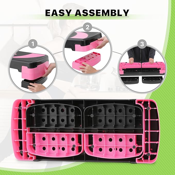 Aerobics Stepper Platform for Exercise Adjustable Compact Workout Step for Cardio, Core and Strength Training