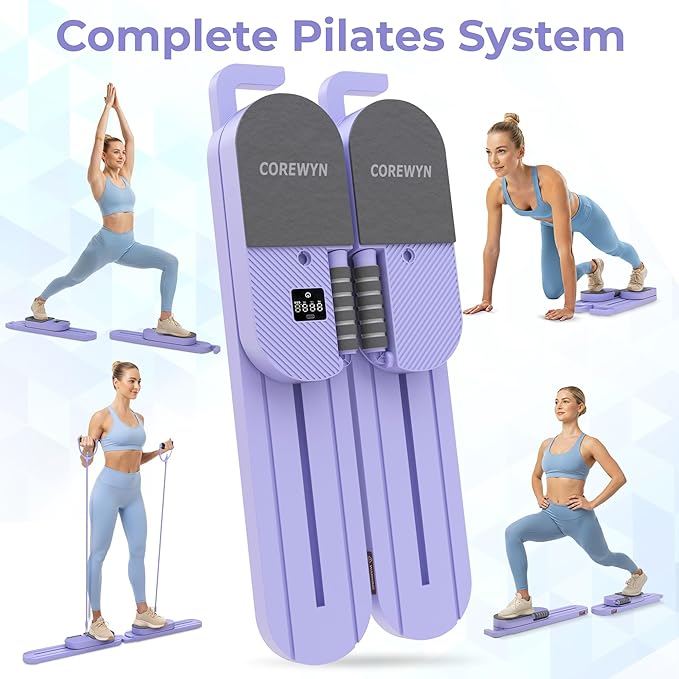 Portable Pilates Reformer Board for Home Workouts – Smooth, Full-Body Pilates Training with Resistance Bands, Door Anchors & Workout Guide