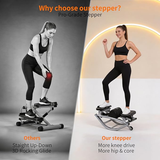 The Rock Stepper Machine with Resistance Bands-Side to Side Stepper for Exercise at Home,3D Rocking Stepper for Hip Mobility&Posture Correction,Low-Impact Full Body Workout with Digital Monitor