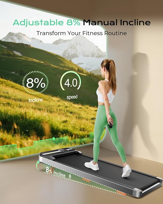 Walking Pad Portable Under Desk Treadmill with Incline 2.5HP for Home Office 265 lbs Capacity Remote Control LED