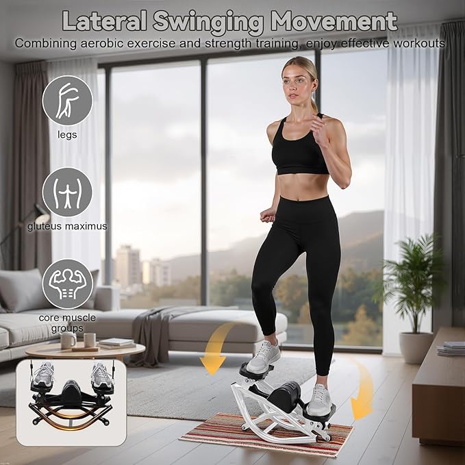 Rock Stepper Side to Side Lateral Rocking Fitness Stepper, Low-Impact Stair Step Workout Machine with Resistance Bands & LCD Monitor for Home Gym, 15 Minutes for Full Body Workout