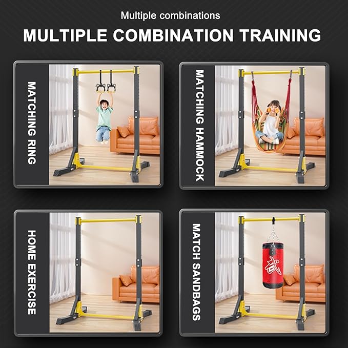 Portable Pull up Bar Station, Strength Training Dip Stands Bearing 400LBS, Pull up Bar Free Standing, Heavy-Duty Free Standing Pull up Bar with 11 Gears Adjustment for Home