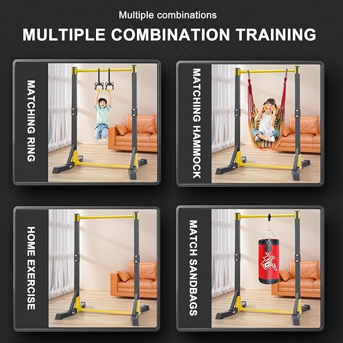 Pull Up Bar Station Freestanding Power Tower Station for Home Gym 400LBS 11 Gears Height Adjustable from 63" to 85", For the Whole Family Strength Training Workout Black