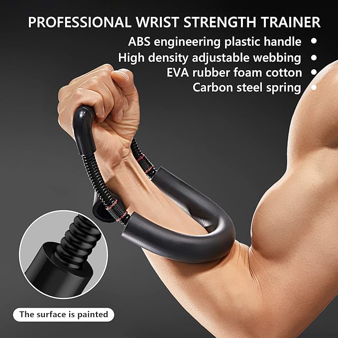 Hand Grip Strengthener Kit with Wrist Strengthener - Ultimate Hand Exerciser Set for Forearm Workout, Adjustable Grip Strength Trainer, Stress Relief Ball, Exercise Ring, Training and Recovery (BLACK)