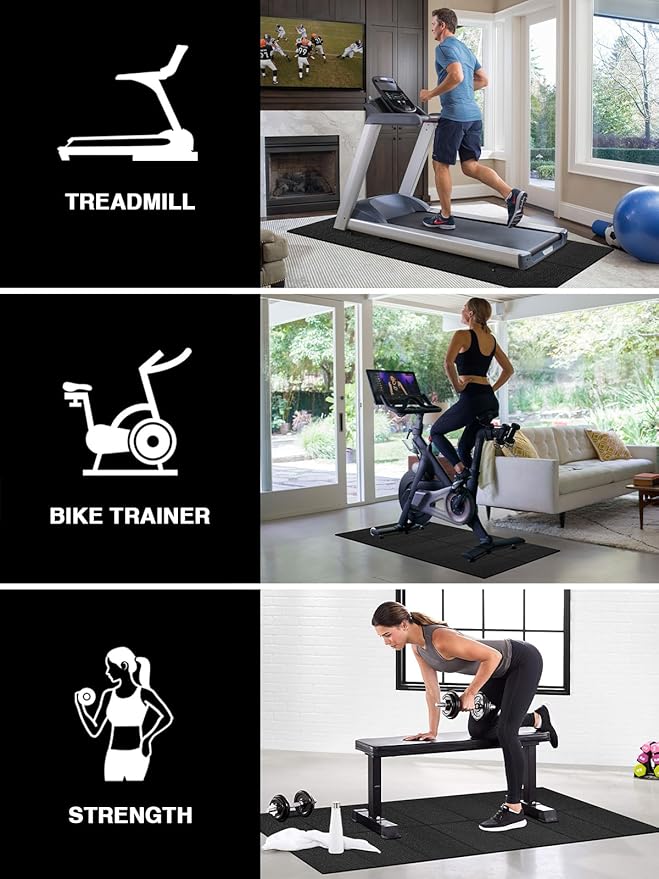 Treadmill Mat,70"x32",6mm Thickness Foldable Exercise Equipment Mat for Carpet Hardwood Floors, Compatible with Walking Pad,Spin Bike,Elliptical Trainer,Rowing Machine